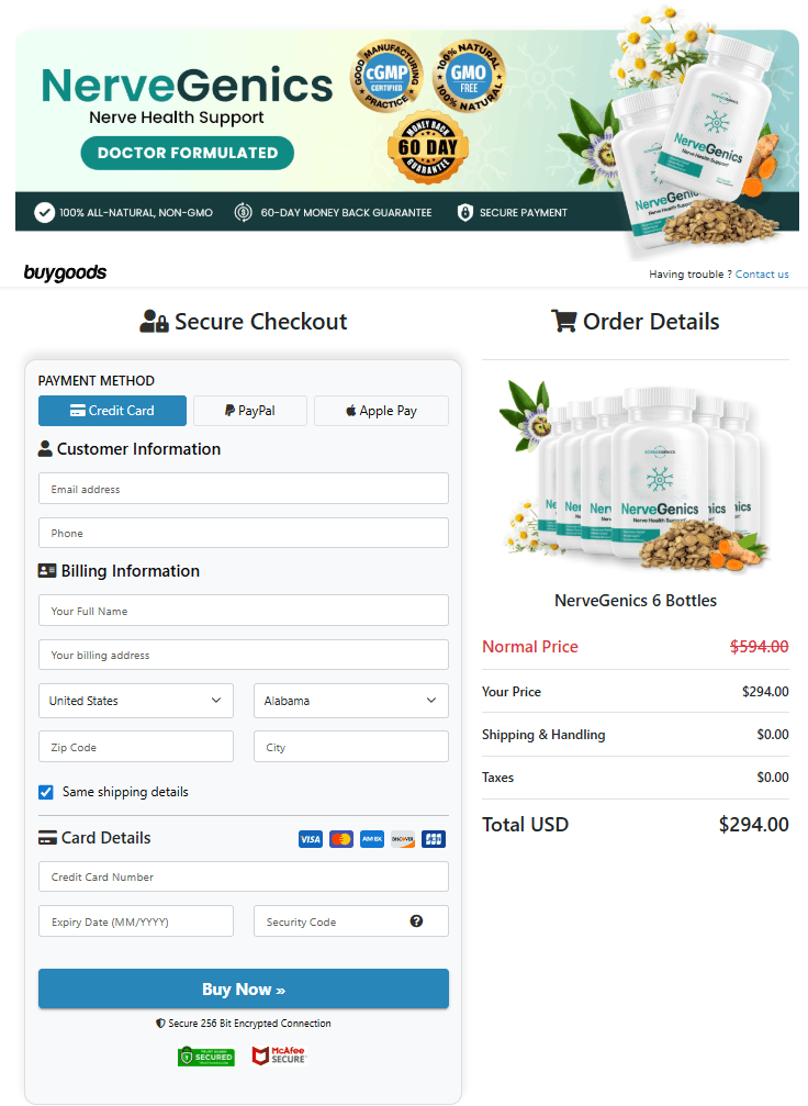 NerveGenics order page